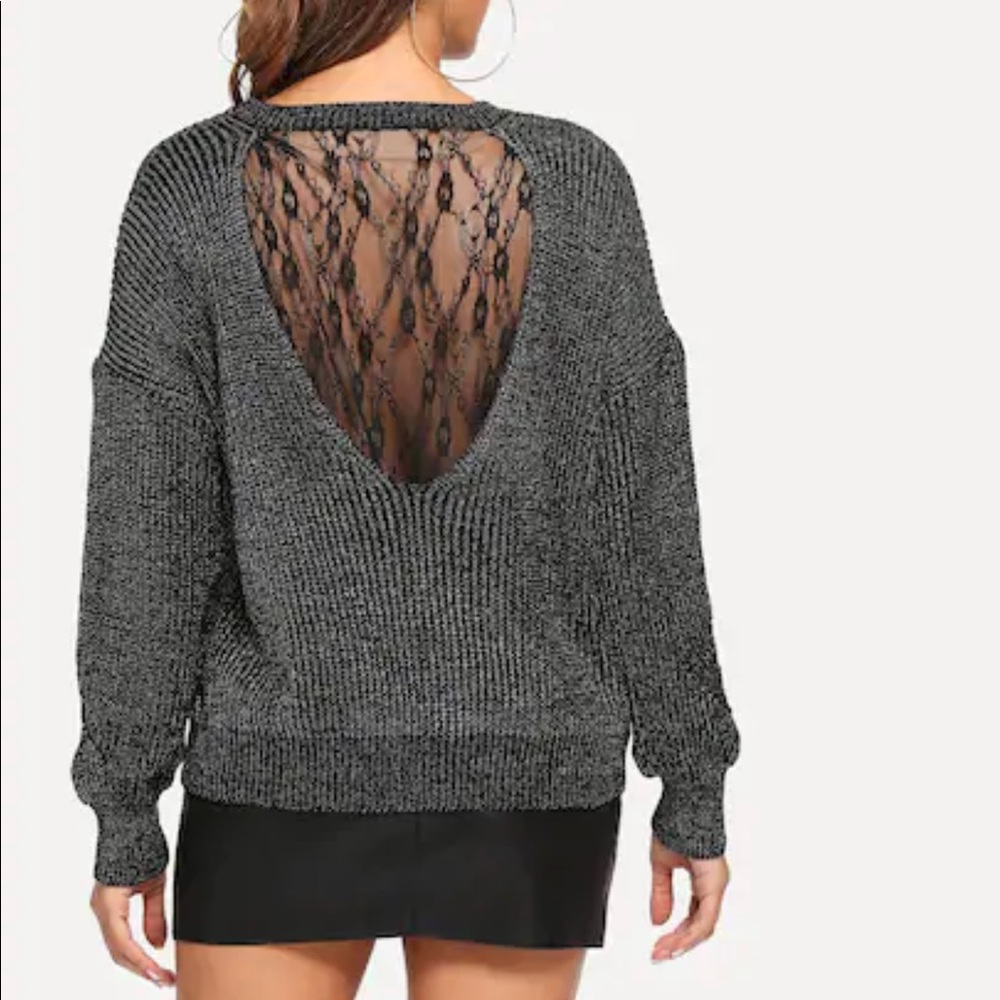 Knitted Lace Sweater Gray Black - Picture 2 of 6